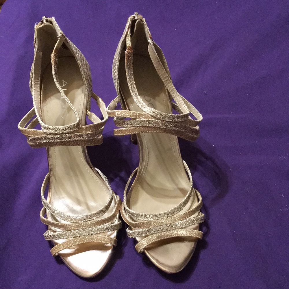 Aldo Gold Strappy Heels with Ankle Strap